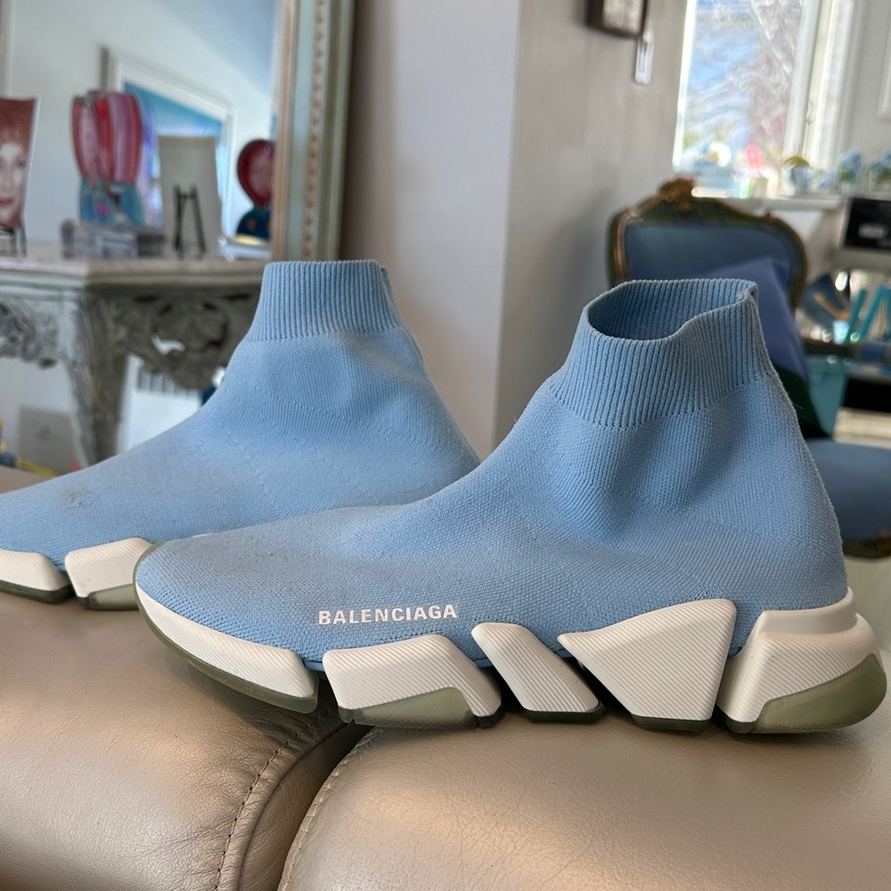 Balenciaga Light Blue Knit Sneakers